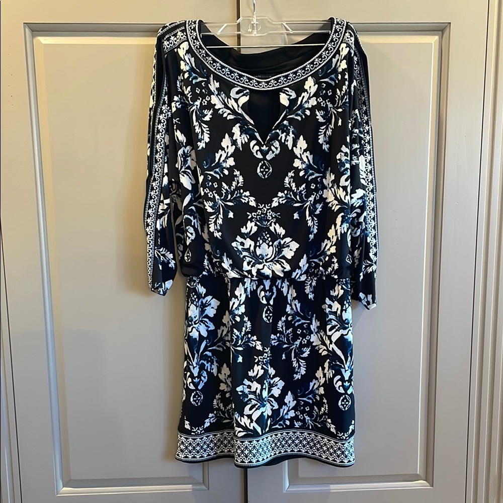 WHBM -Black, Blue and White Floral Dress